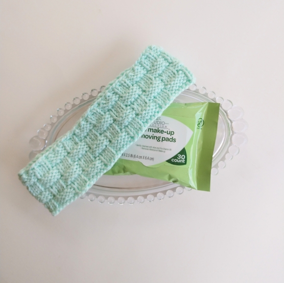 Headband Spa Essential Handmade Cotton Knit Mint Green - Picture 3 of 11
